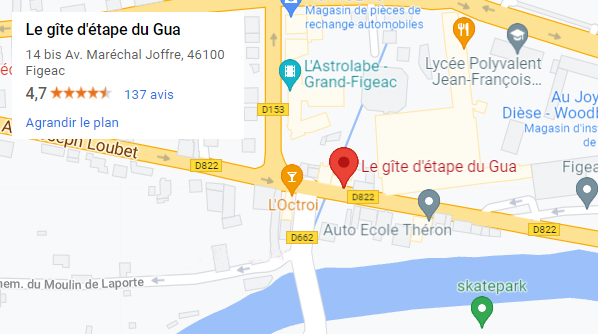 Google Maps - Copmment venir au gîte du Guâ à Figeac